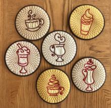 Coffee Coasters In-the-Hoop Set of 6 Machine Embroidery Designs